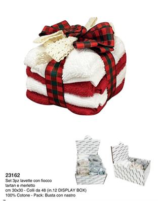 SOMMARUGA 23162 SET 3PZ LAVETTE CON FIOCCO TARTAN NATALE