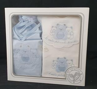 NANCY BABY 1841 SET 3 PZ SACCHETTO+2 BAVETTE CIELO