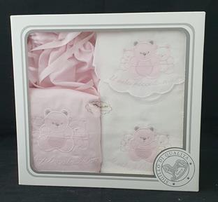 NANCY BABY 1841 SET 3 PZ SACCHETTO+2 BAVETTE ROSA